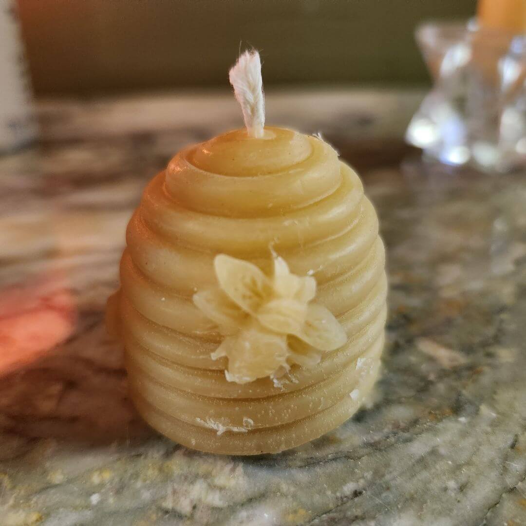 Beehive Skep With Bee 100% Beeswax Candle