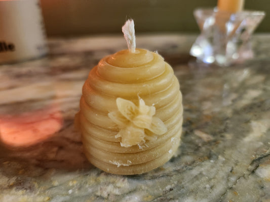 Beehive Skep With Bee 100% Beeswax Candle